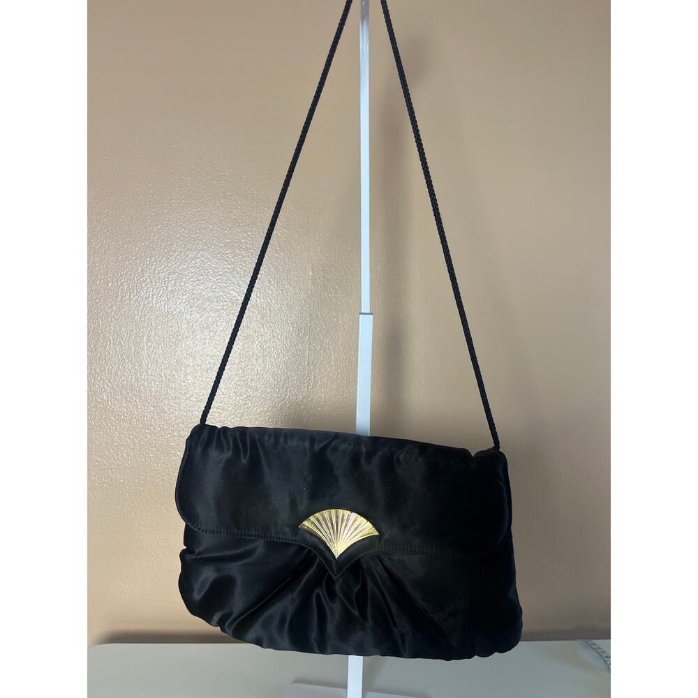 Vintage Gallery Originals Black Satin Evening Bag Coin Purse Set Art Deco Gold